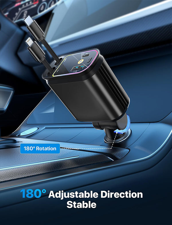 Starry Sky Atmosphere Light 4 in 1 Retractable Cable Cigarette Lighter Multi-Function Car Charger Fast Car Charger