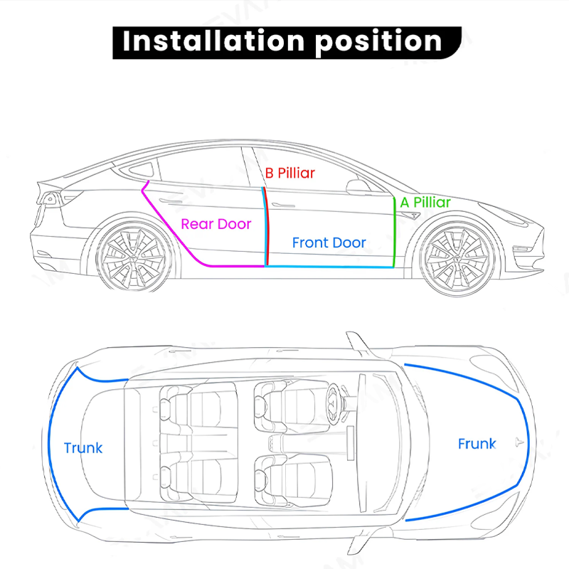 Car Door Seal Strip Kit Soundproof Rubber for Tesla Model S/3/X/Y