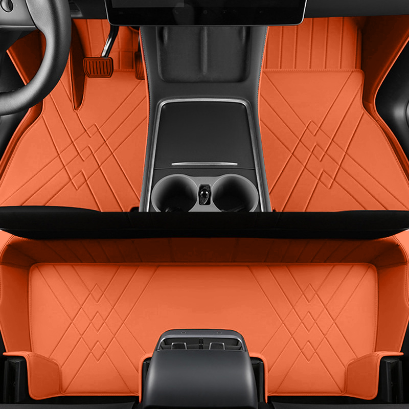 Special for Tesla Model S and Model X Leather Floor Mat Fully Surrounded By All-Weather Floor Mat