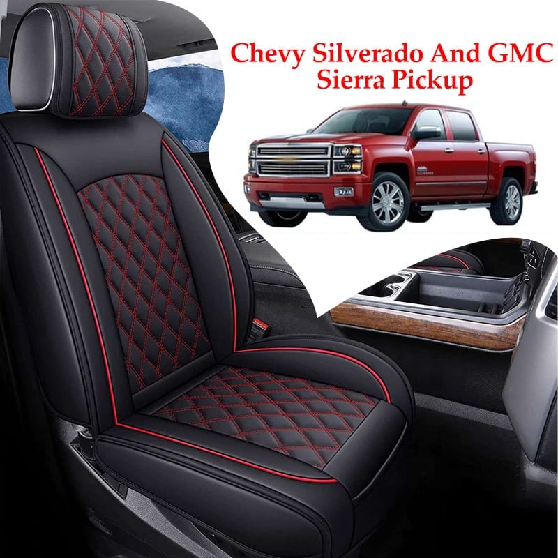 Leather Car Seat Covers Full Set For Chevy Silverado And GMC Sierra Pickup, Custom Fit 1500, 2500HD, 3500HD(2007-2025)