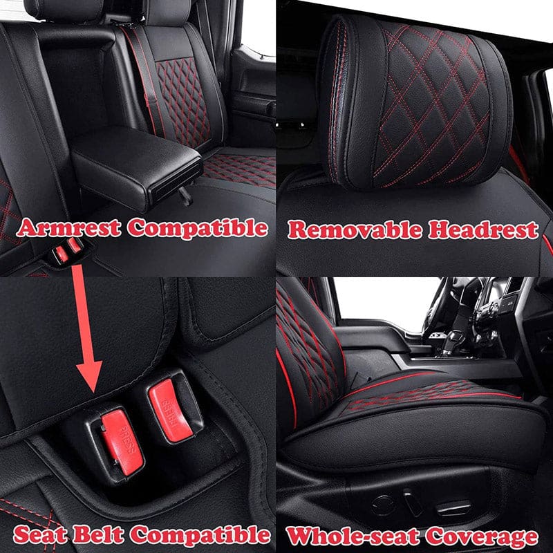 Leather Car Seat Cover Full Set Fit For Ford F150 (2009-2024), F250, F350, F450(2017-2024)